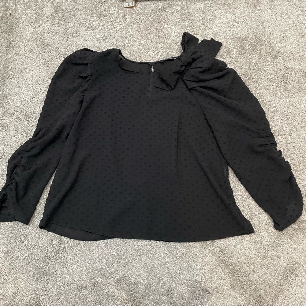 Zara Sheer Heart Polk Dot Shoulder Bow Blouse Size M